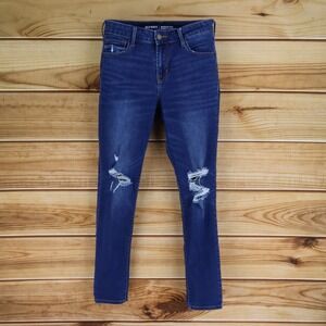 Old Navy Rockstar Skinny Jeans Distressed Stretch Mid Rise Womens Sz 6 Dark Blue